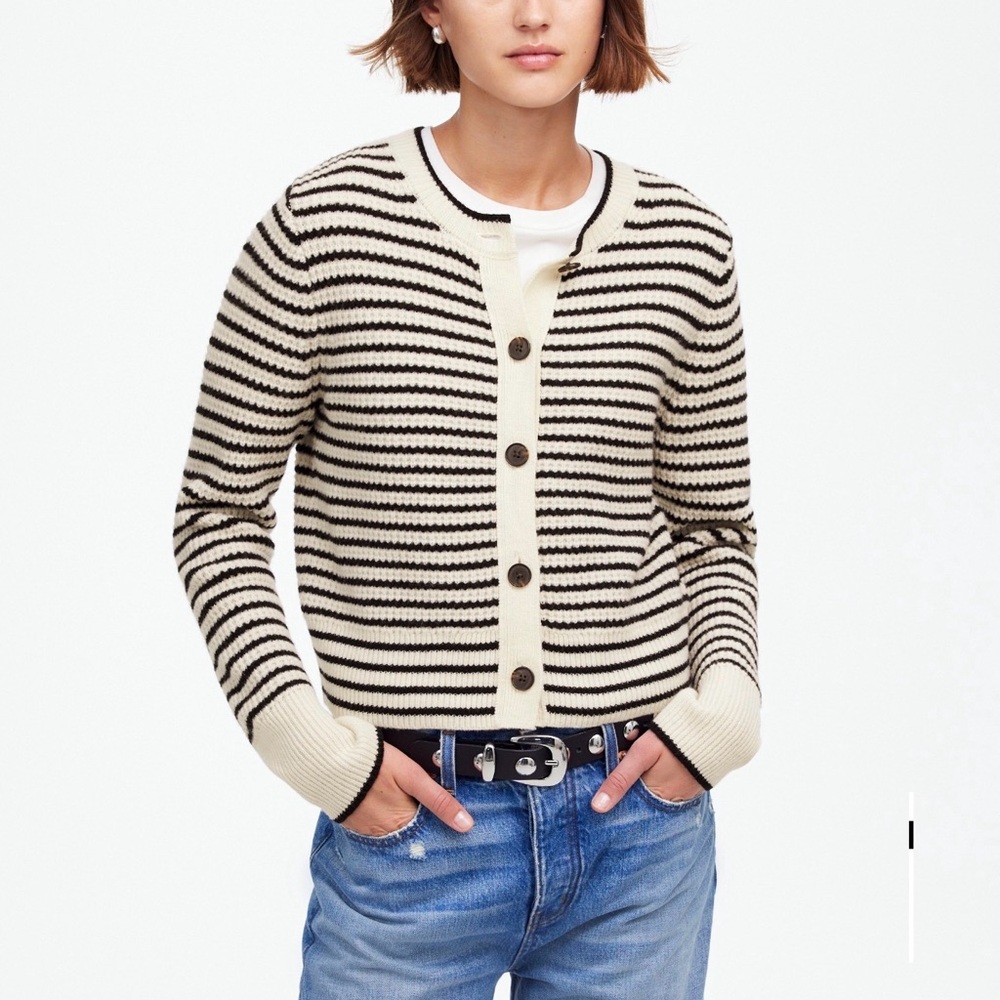 Madewell Black and Cream Striped Cardigan